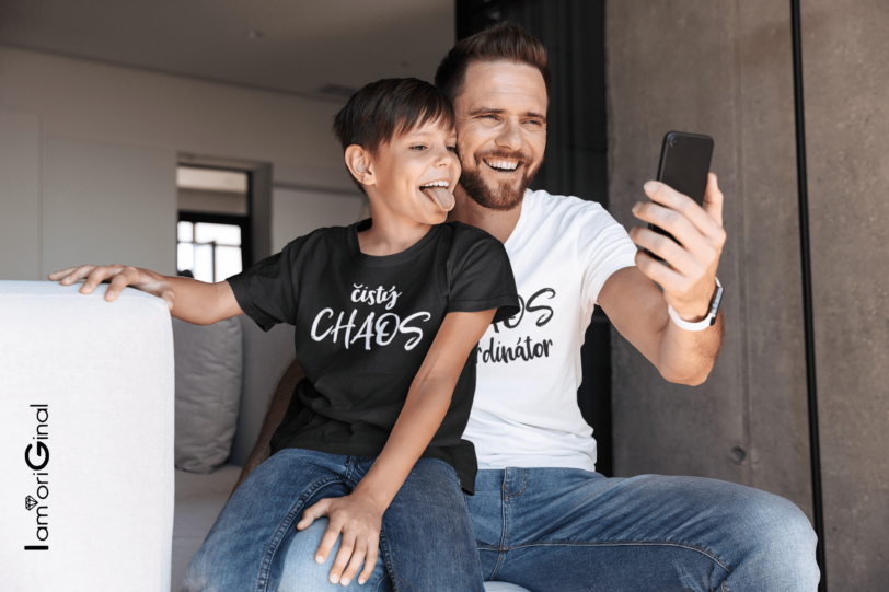 t shirt mockup featuring a dad and son taking a selfie 34332 r el2